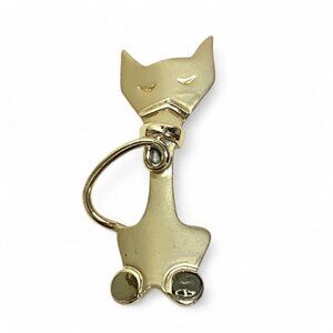 Vintage AJC Stylized Minimalist Grumpy Cat Brooch Gold Tone 3"